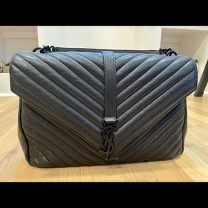 YSL all black large Collège Matelassé Leather Bag